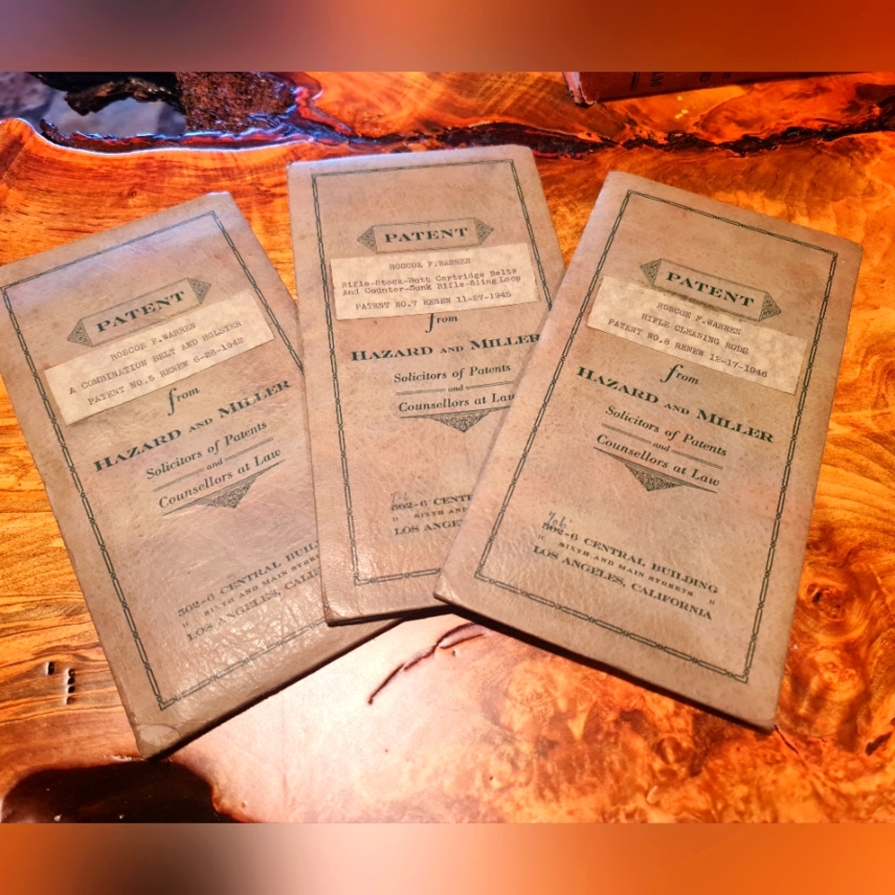 Vintage US Patent Papers Set of 3 Rifle Cleaning Rods Holster Guns 1928- 29